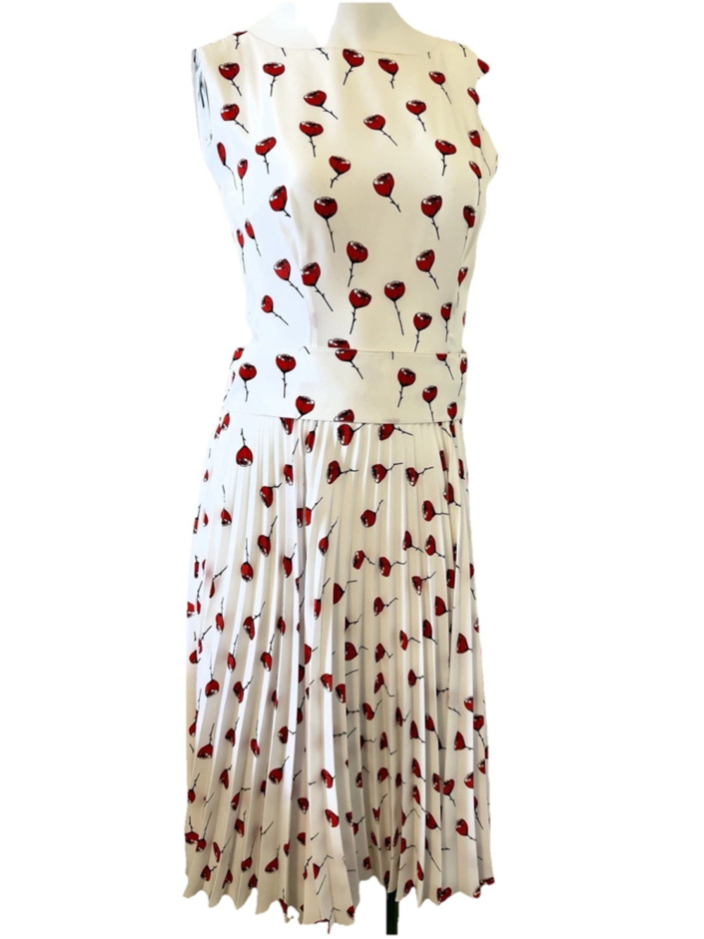 Miu Miu by Prada Floral Poppy Printed Midi Dress Pleated Skirt Size 40 Vintage